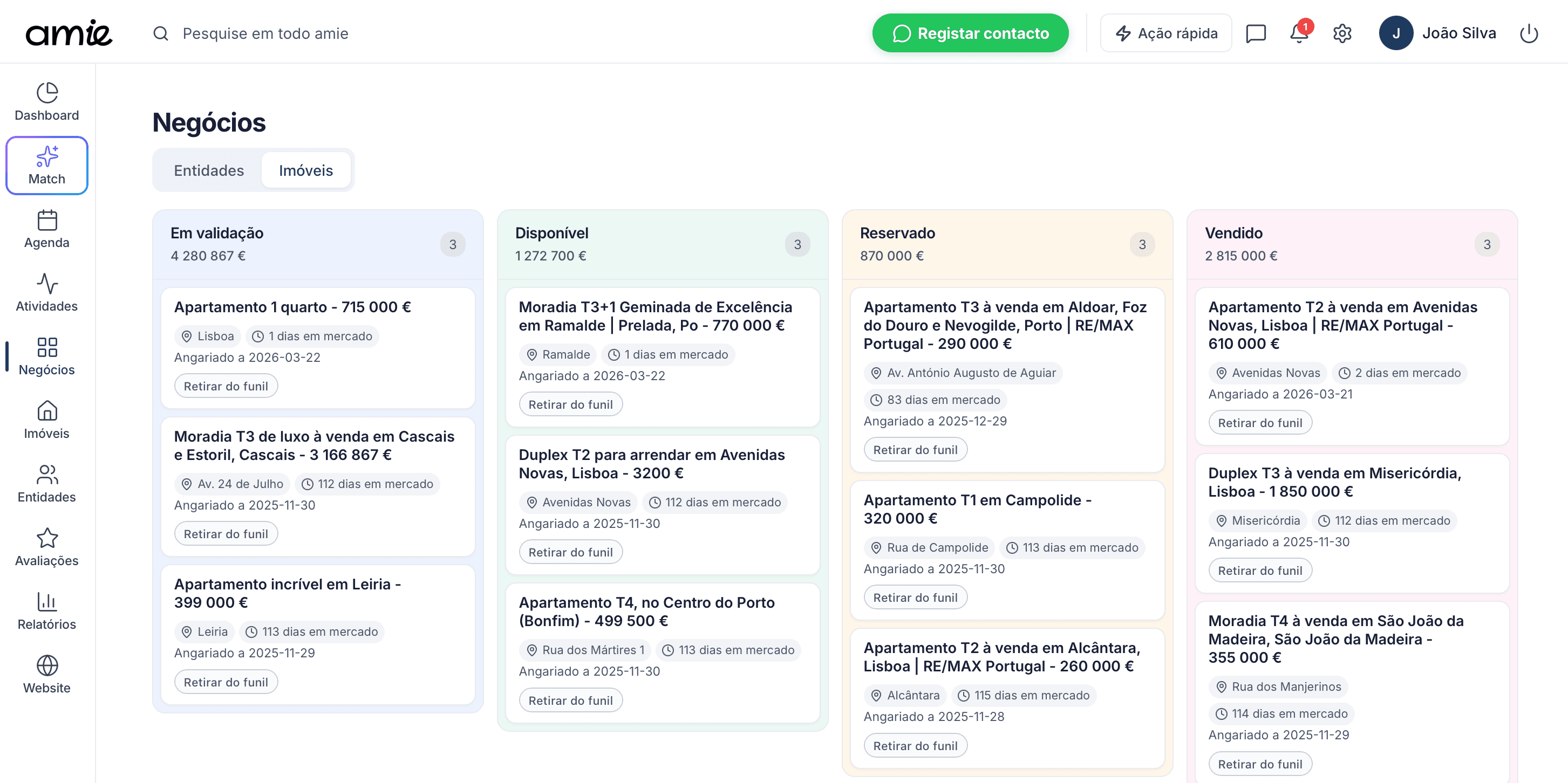 Screenshot: leads e pipeline